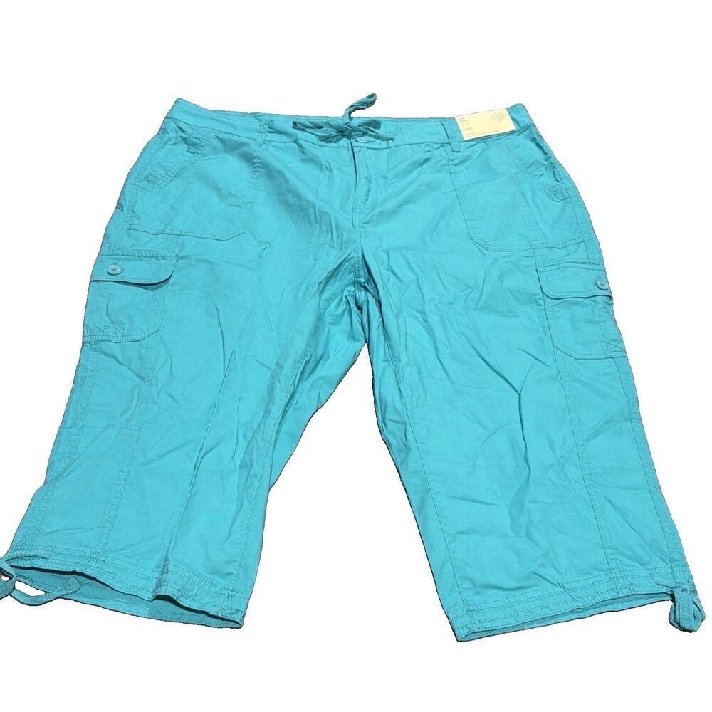 NEW St. John's Bay Cargo Capri Pants Women 20W Blue Mid Rise Stretch NWT